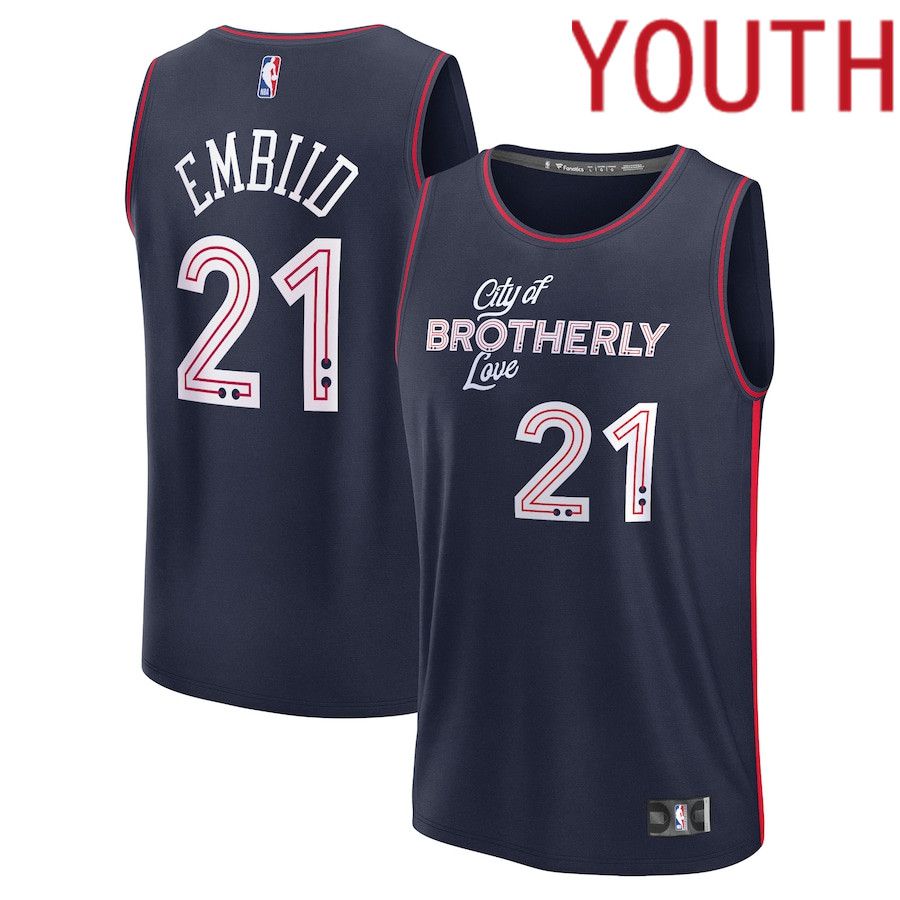 Youth Philadelphia 76ers #21 Joel Embiid Fanatics Branded Navy City Edition 2023-24 Fast Break NBA Jersey